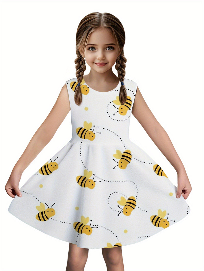 Vestido Infantil de Verão Sem Mangas com Estampa de Abelhas – Casual e Leve
