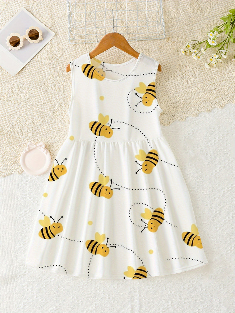 Vestido Infantil de Verão Sem Mangas com Estampa de Abelhas – Casual e Leve