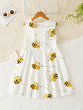 Vestido Infantil de Verão Sem Mangas com Estampa de Abelhas – Casual e Leve