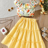 Conjunto Elegante de Verão para Meninas – Blusa com Alças + Saia Longa