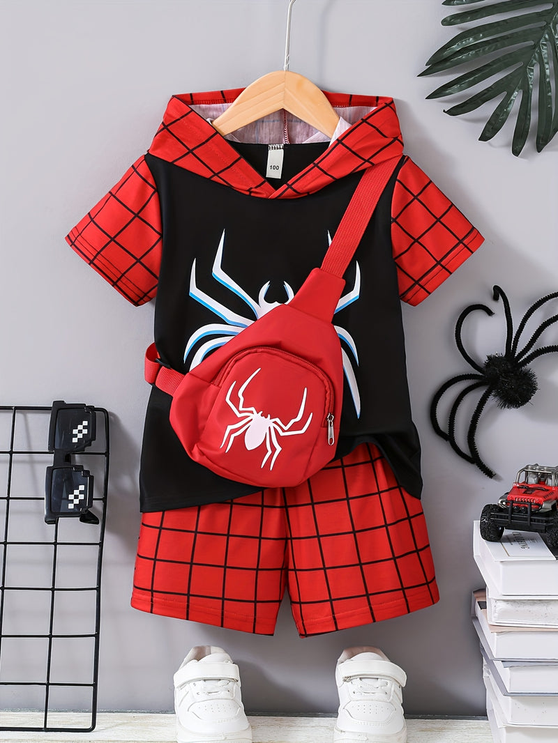 Conjunto 3 Peças Infantil com Estampa de Aranha – Moletom, Shorts e Bolsa