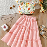 Conjunto Elegante de Verão para Meninas – Blusa com Alças + Saia Longa