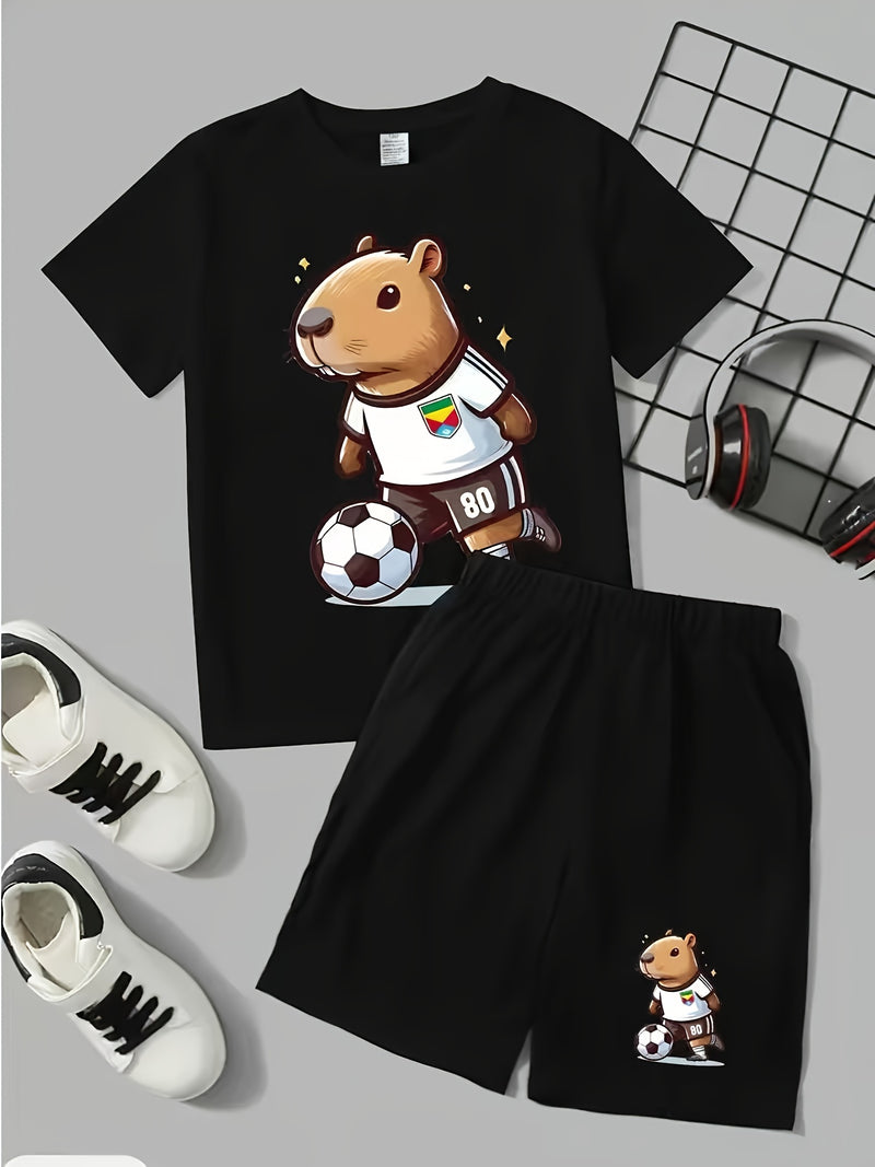 Conjunto Verão Meninos – Camiseta e Shorts Capivara Futebol