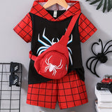 Conjunto 3 Peças Infantil com Estampa de Aranha – Moletom, Shorts e Bolsa