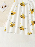 Vestido Infantil de Verão Sem Mangas com Estampa de Abelhas – Casual e Leve