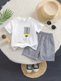 Conjunto Infantil Masculino 2 Peças: Camiseta Estampada + Shorts Listrados