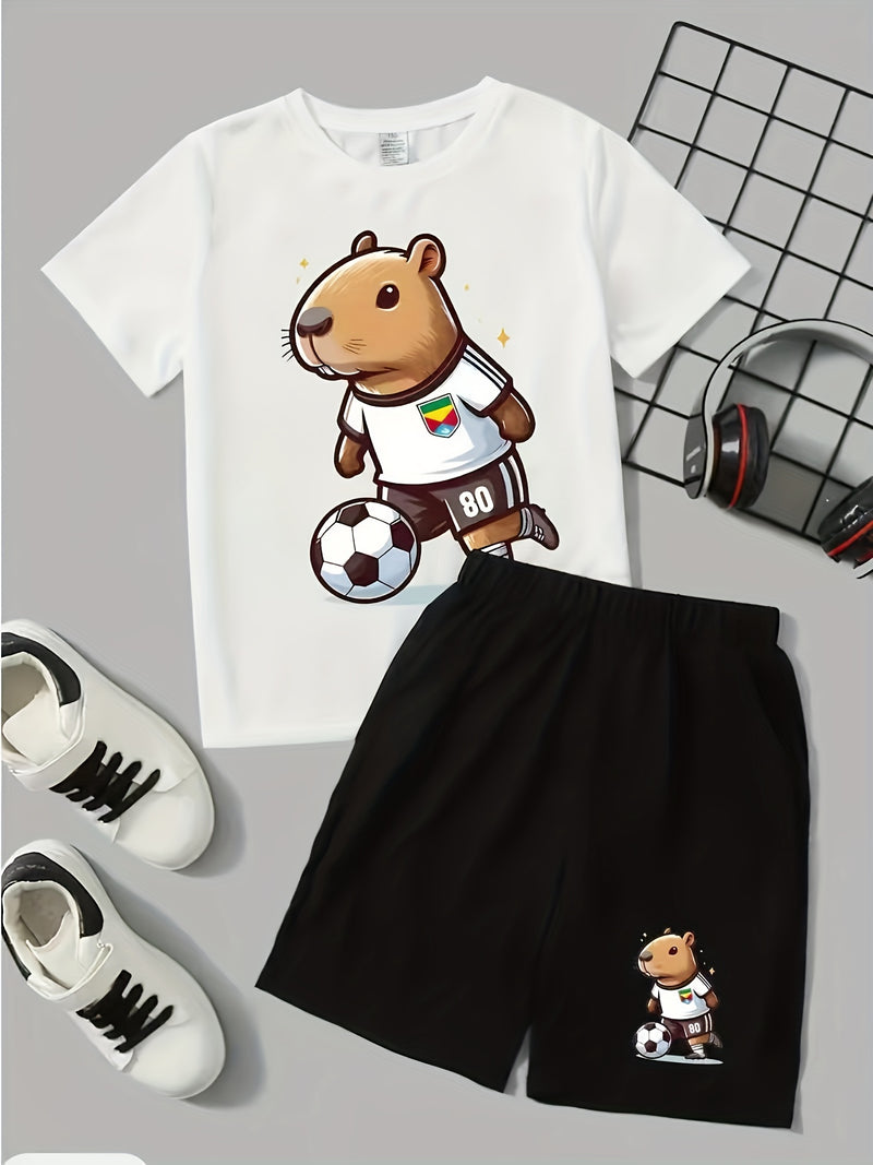 Conjunto Verão Meninos – Camiseta e Shorts Capivara Futebol