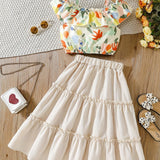 Conjunto Elegante de Verão para Meninas – Blusa com Alças + Saia Longa