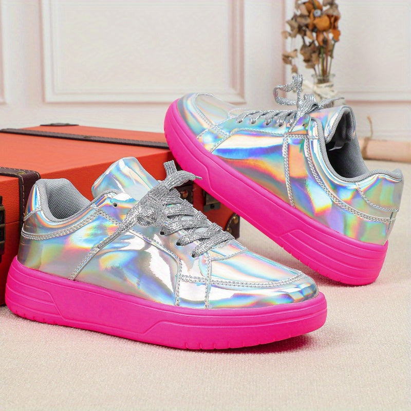 Tênis Feminino Iridescente em Tons Pastel – Cano Baixo e Leve