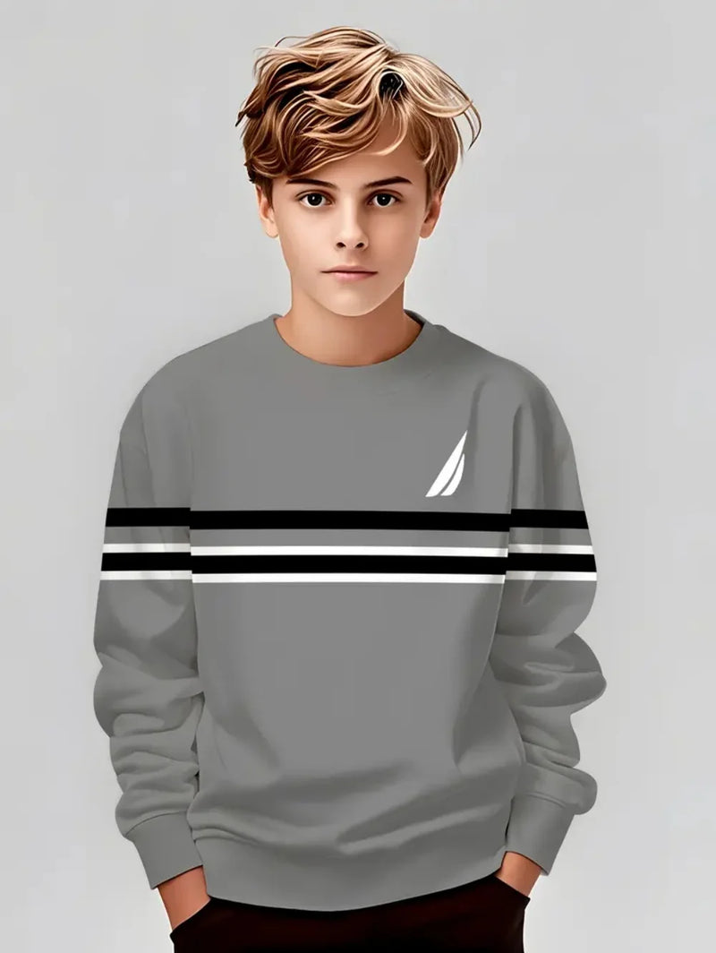 Outono clássico boyst-camisa ao ar livre em torno do pescoço mangas compridas listra 3d impressão rua solta camiseta conforto roupas infantis