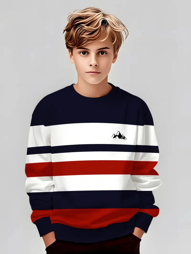 Outono clássico boyst-camisa ao ar livre em torno do pescoço mangas compridas listra 3d impressão rua solta camiseta conforto roupas infantis