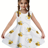 Vestido Infantil de Verão Sem Mangas com Estampa de Abelhas – Casual e Leve