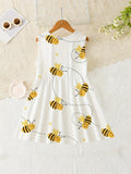 Vestido Infantil de Verão Sem Mangas com Estampa de Abelhas – Casual e Leve